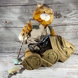 Retired Build a Bear Orange Striped Tabby Cat Plush Stuffed Animal Fisherman
